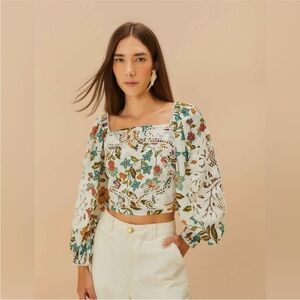 Farm Rio - : Off-White Botanicals
Lace Blouse